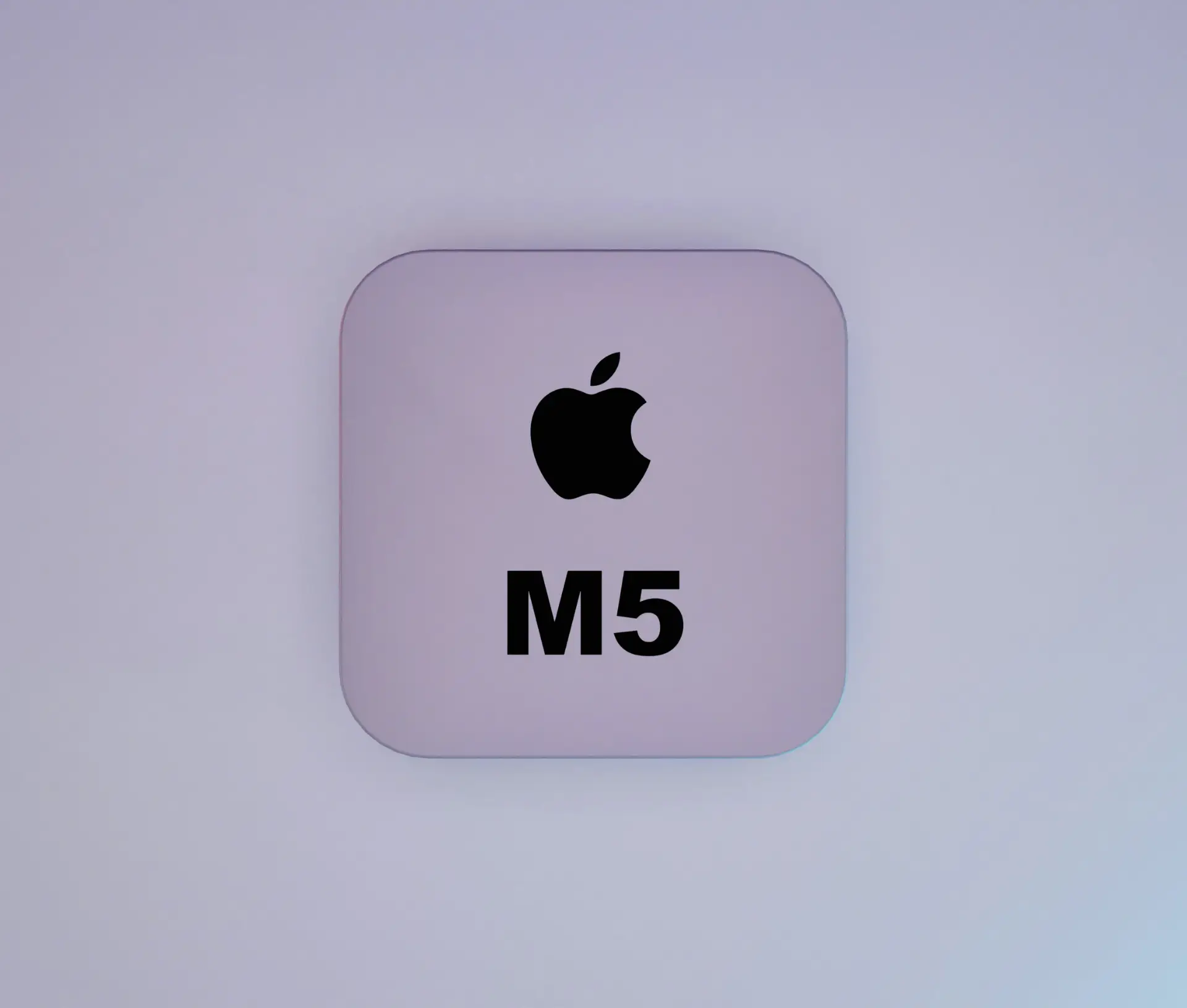 A square, light grey device with rounded corners features a black Apple logo above the bold text 