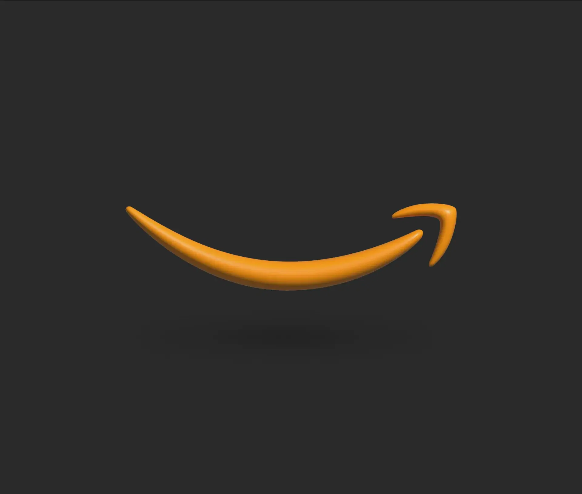 A 3D orange curved arrow resembling a smile is centred on a dark grey background, symbolising how outsourcing can help bridge the IT skills gap, much like the approach of leading recruiting platforms.